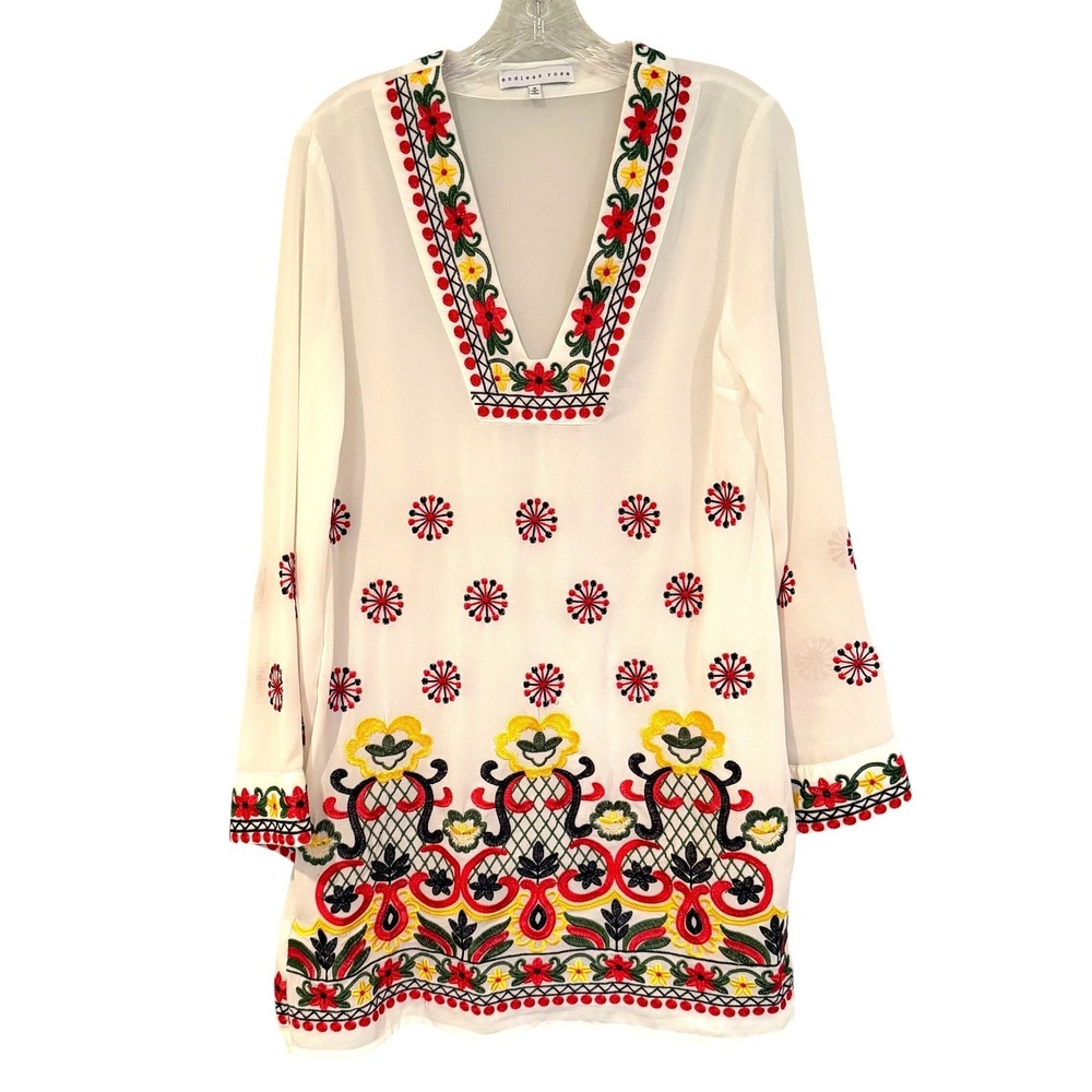 Endless Rose Floral Embroidered Tunic Top Women's M White Boho Hippie Dainty‎